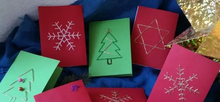 Weihnachtskarten besticken mit Kindern